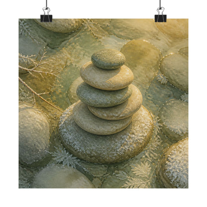Neutral River Stones Wall Art Print - Watercolor Japandi