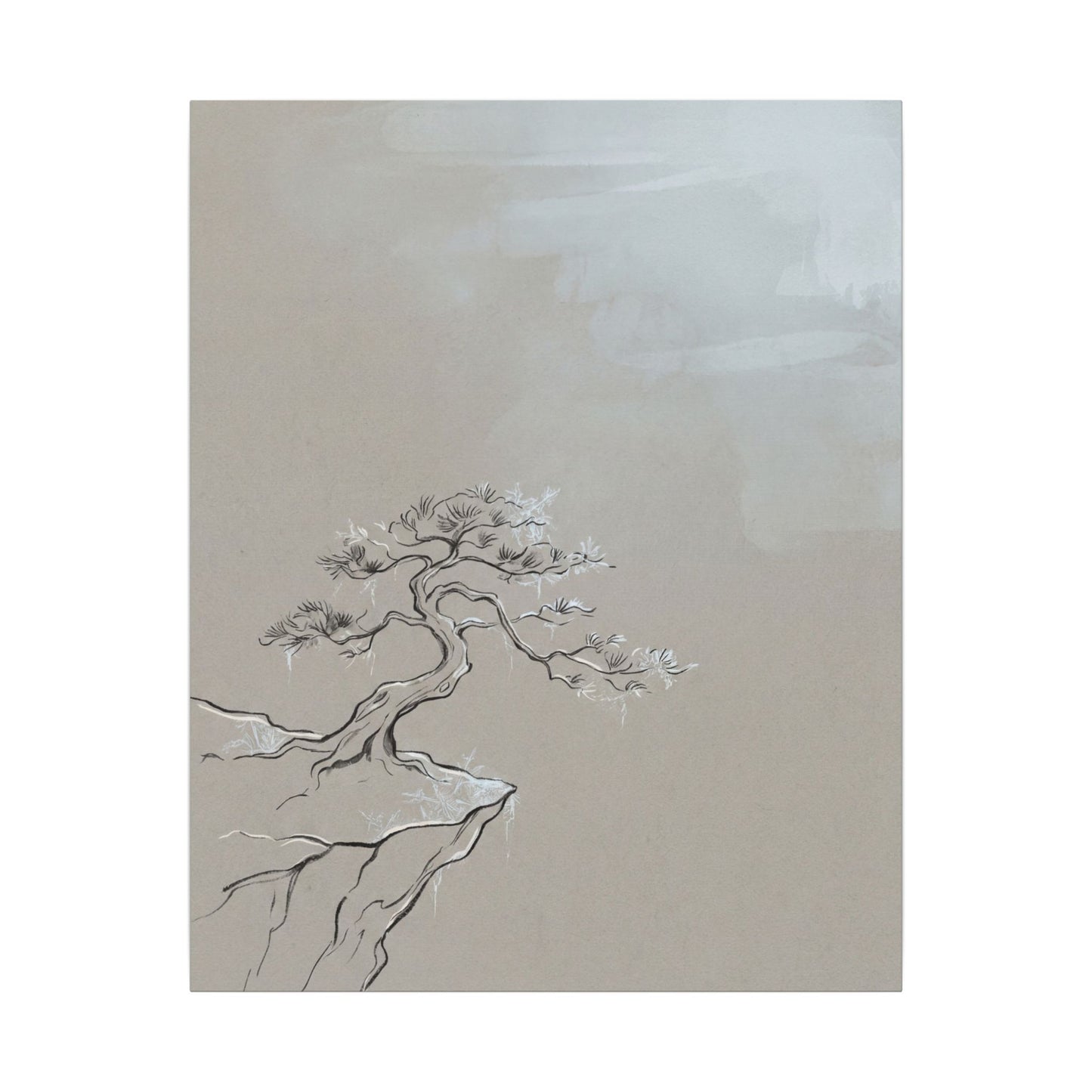 Pine Tree Minimal Line Canvas Art | Warm Japandi Art