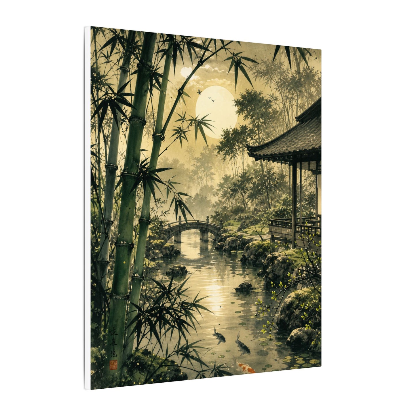 Moonlit Garden Sumi E Canvas Art | Calm Zen Art