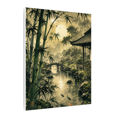 Moonlit Garden Sumi E Canvas Art | Calm Zen Art