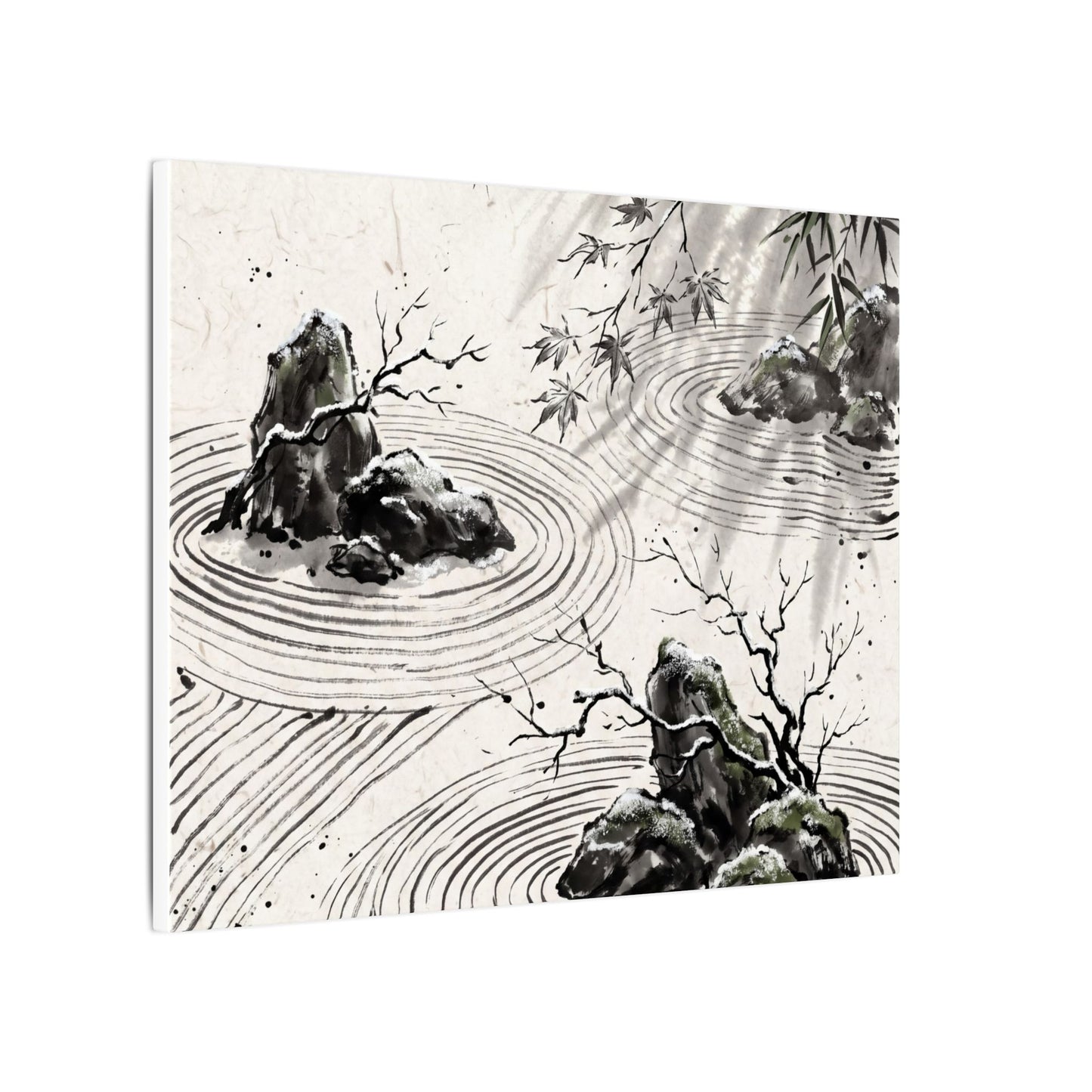 Rock Garden Canvas Art | Winter Zen Sumi E Art
