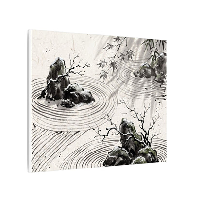 Rock Garden Canvas Art | Winter Zen Sumi E Art