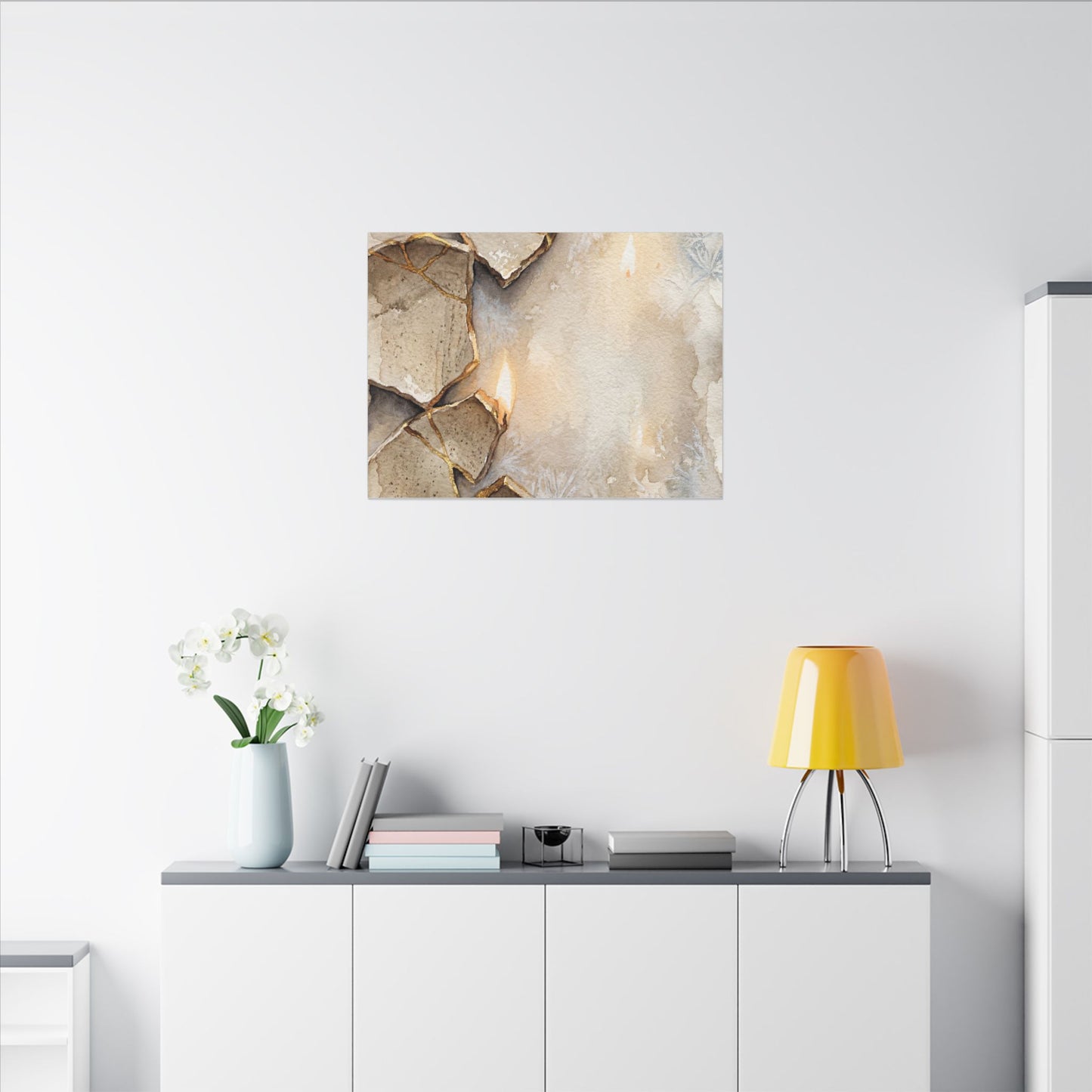 Broken Pottery Winter Canvas Art | Japandi Warm Design