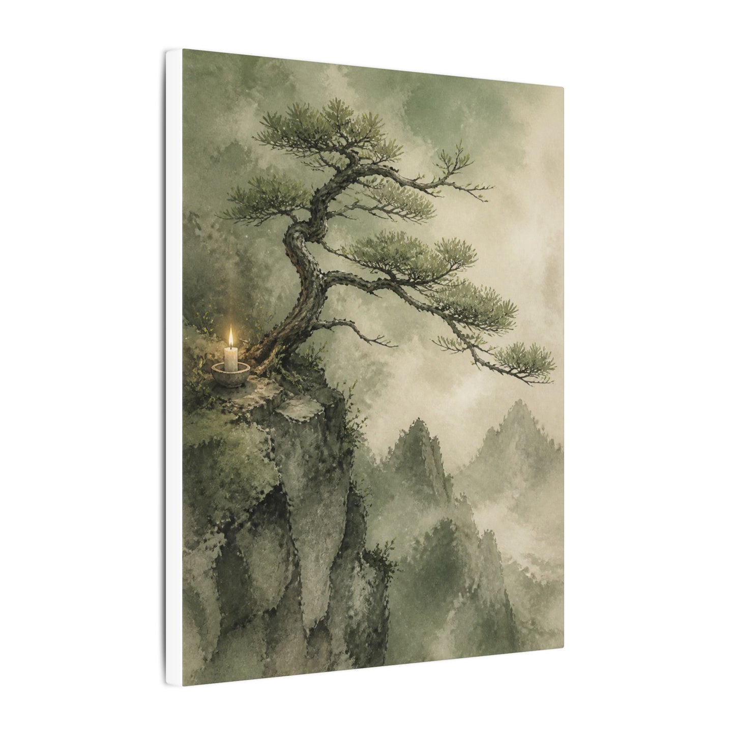 Candlelight Pine Tree Canvas Art - Japandi Kanso
