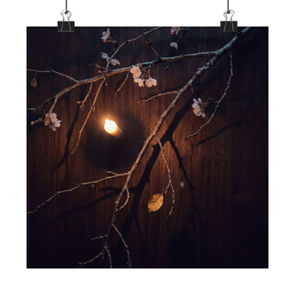 Sophisticated Cherry Blossom Wall Art Print - Moody Minimal Dark Japandi