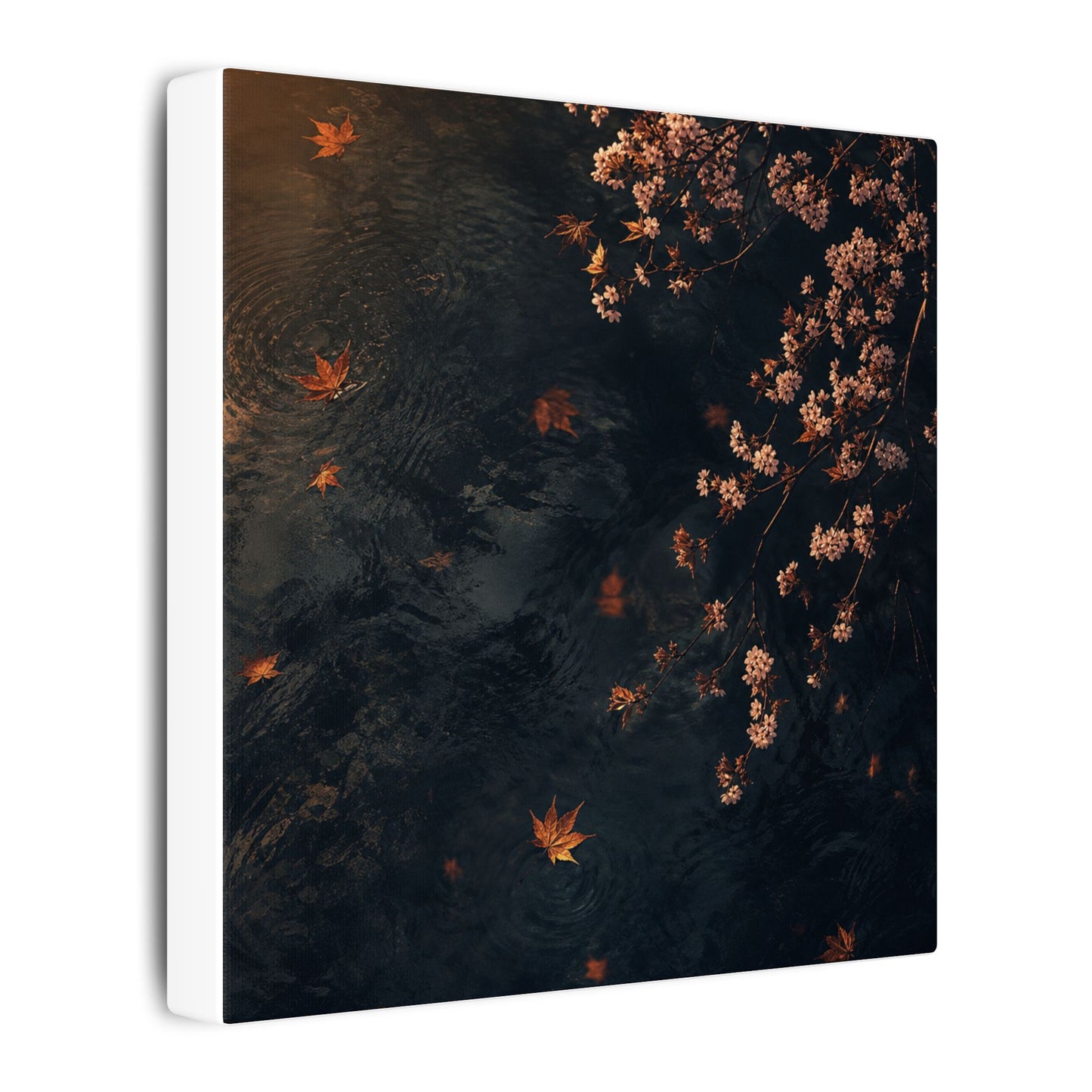 Golden Hour Cherry Blossom Canvas Art - Dark Japandi Kanso