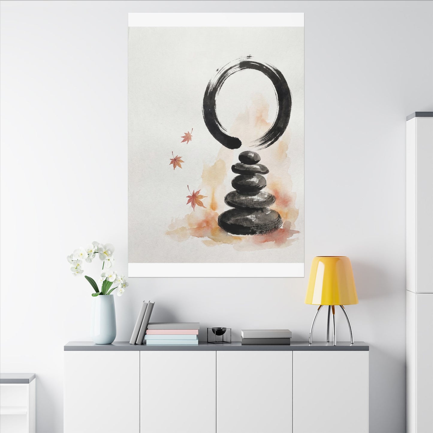 River Stones Canvas Art | Autumn Zen Enso Art