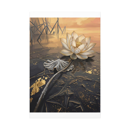 Kintsugi Lotus Flower in Golden Hour | Gold Vein Canvas Art