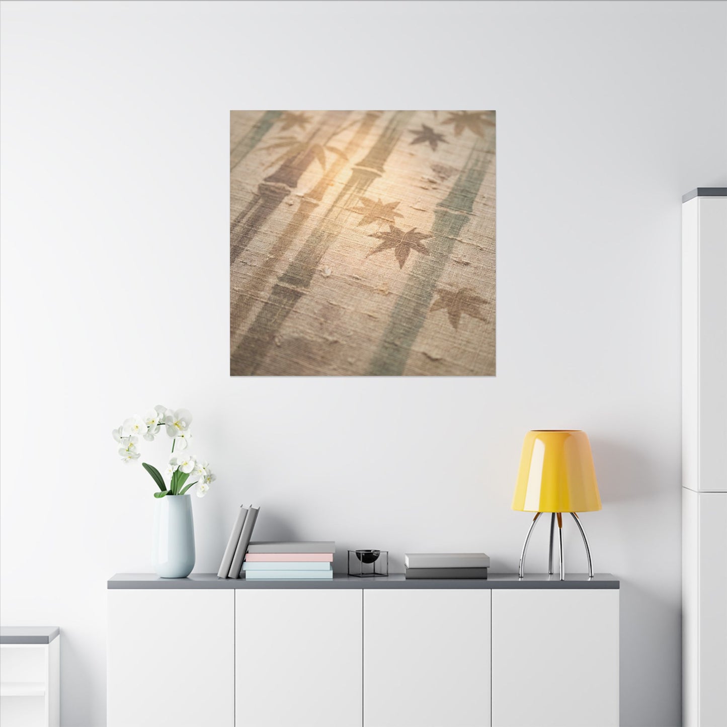 Autumn Bamboo Grove Japanese Pattern Canvas Art | Neutral Decor
