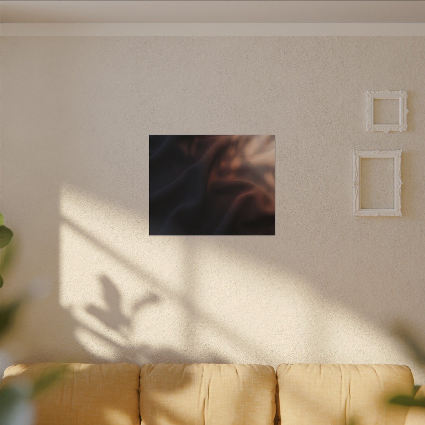 Dark Japandi Silk Drape in Dawn | Shadow Zen Canvas Art