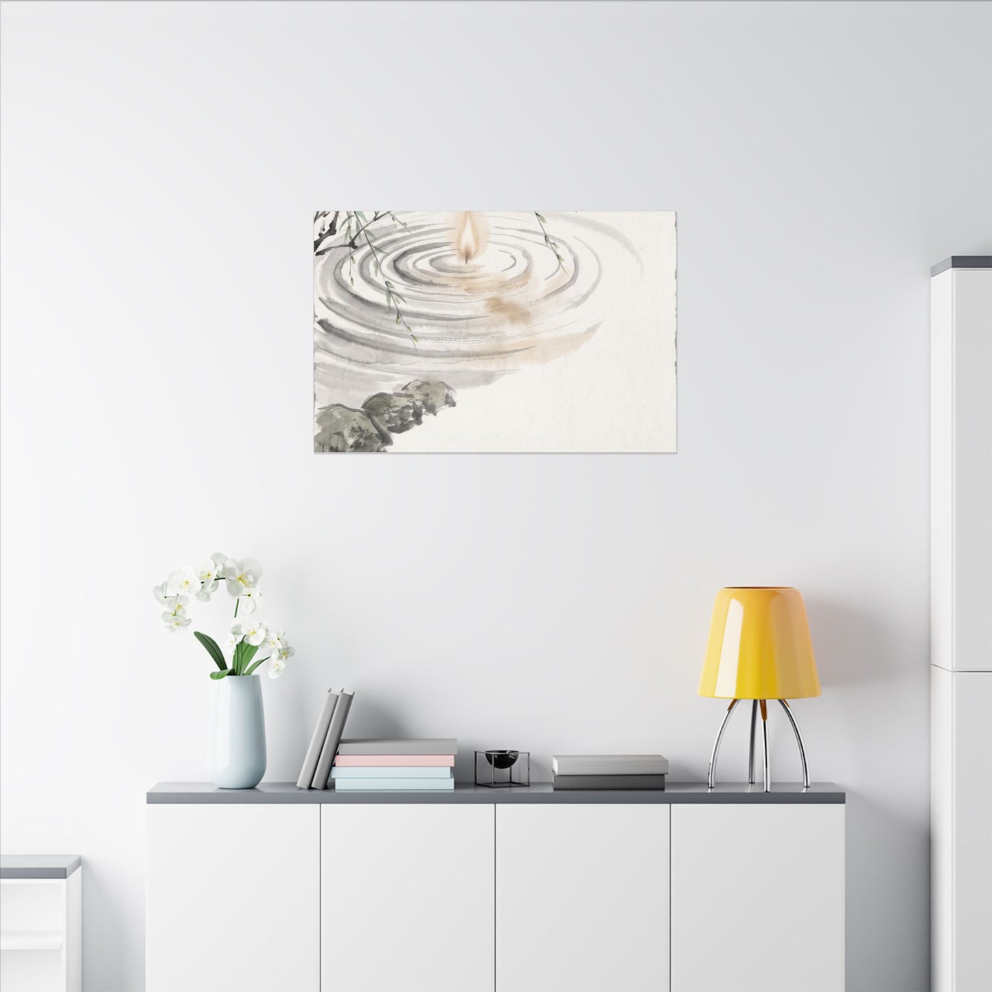Water Ripple Sumi E Canvas Art | Tranquil Zen Art