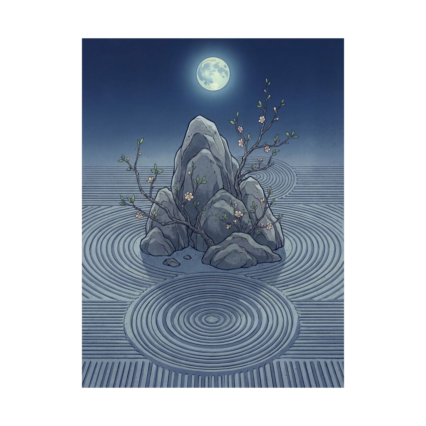 Kanso Rock Garden Wall Art Print - Zen Ukiyo E Inspired