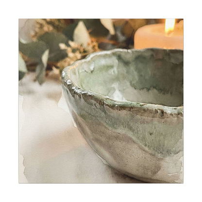 Ceramic Bowl Canvas Art | Summer Japandi Watercolor Art