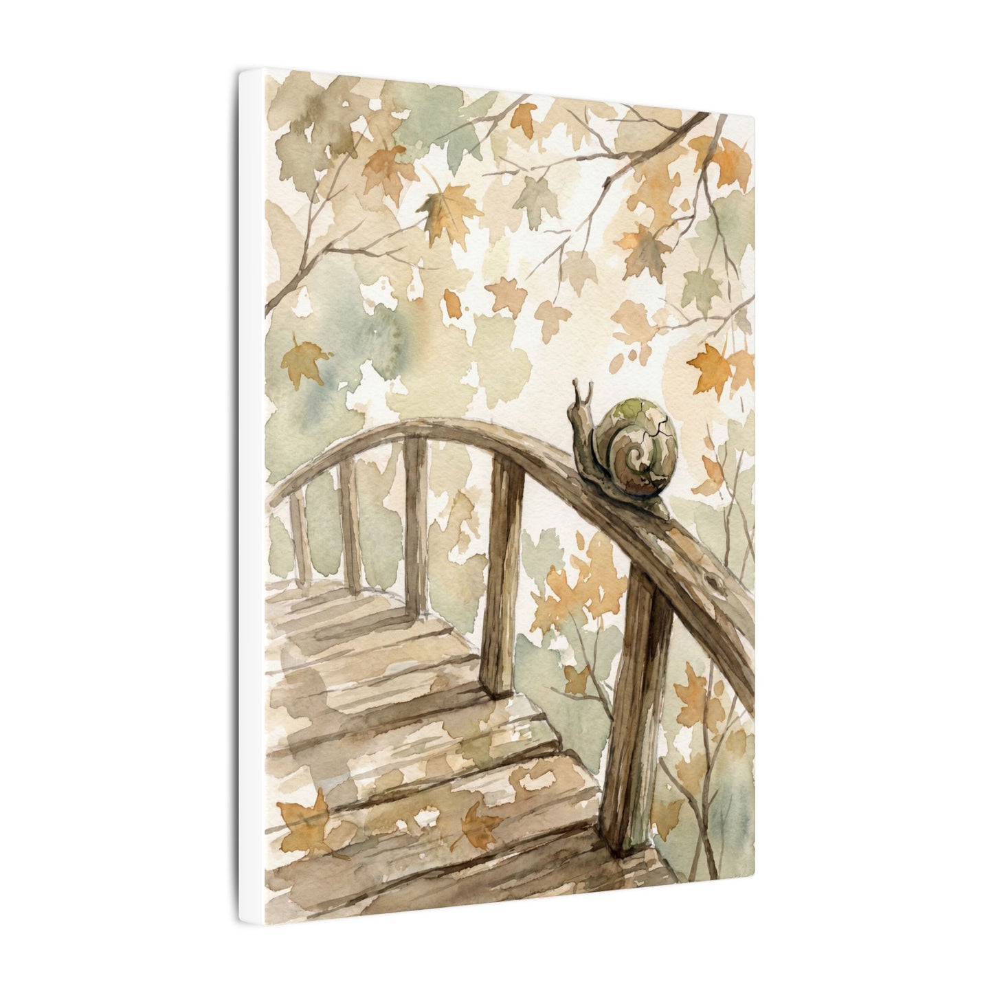 Wooden Bridge Canvas Art | Autumn Japandi Watercolor Art