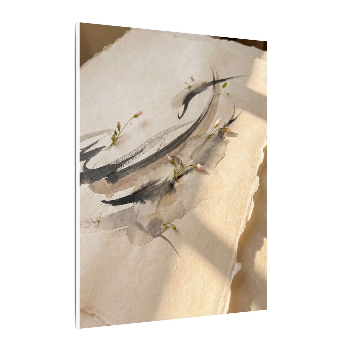 Ink Brushstroke Watercolor Canvas Art | Neutral Japandi Art