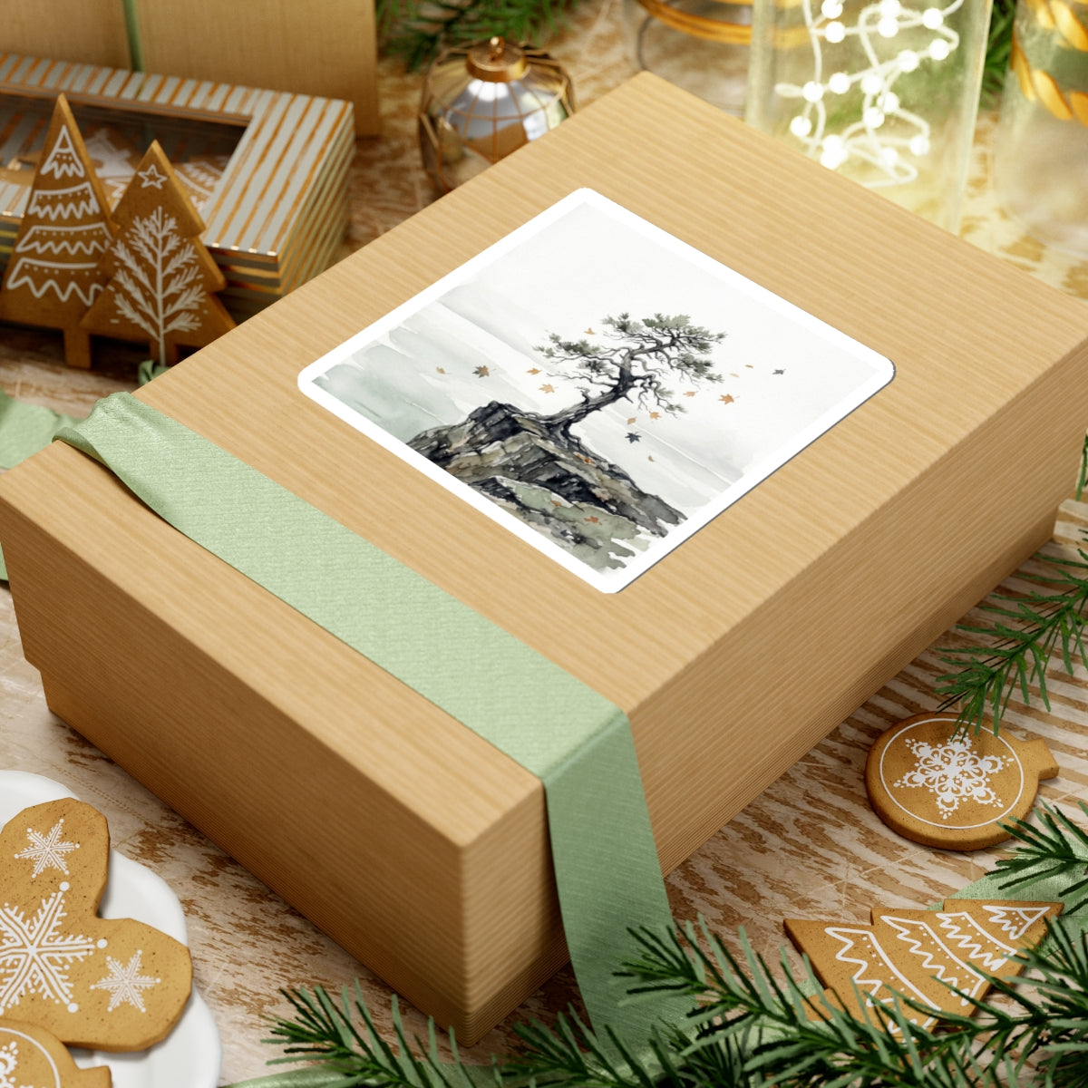Pine Tree Sticker | Autumn Japandi Watercolor Art