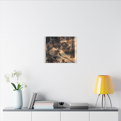 Tea Ceremony Charcoal Ink Canvas Art | Luxurious Dark Japandi Art