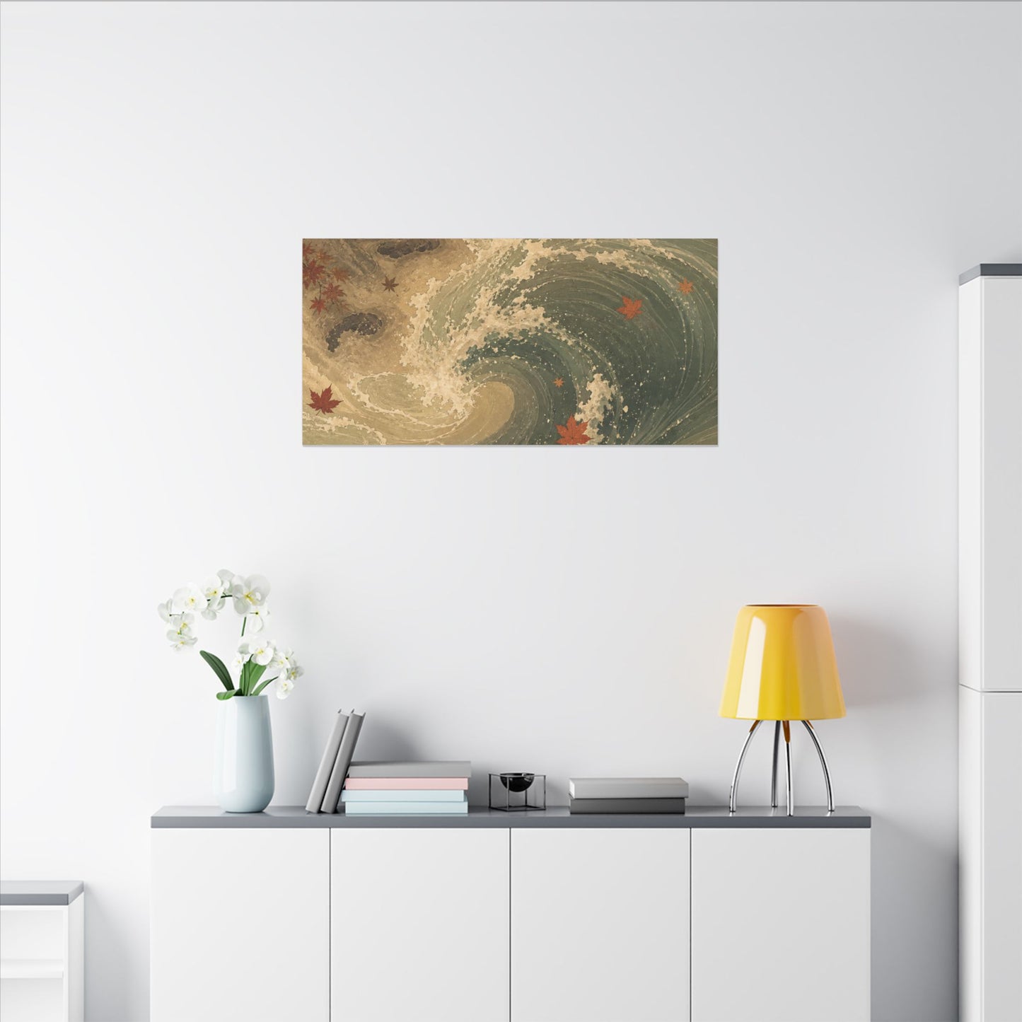 Japandi Ocean Wave in Candlelight | Japanese Pattern Canvas Art