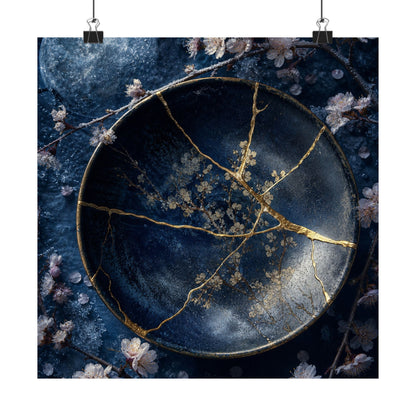 Kintsugi Cherry Blossom in Moonlight | Gold Repair Wall Art Print