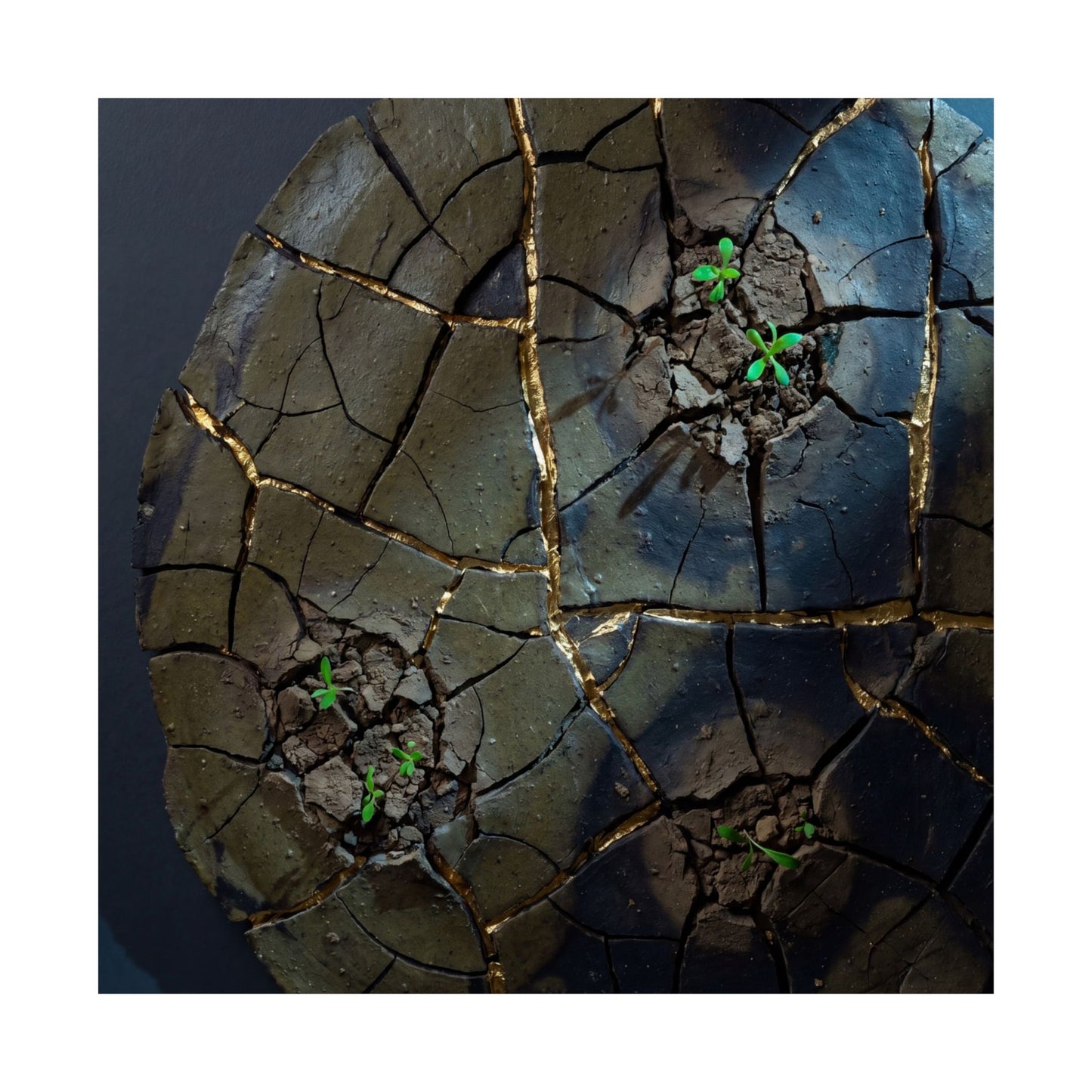 Moonlight Cracked Earth Wall Art Print - Dark Japandi Kanso