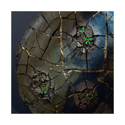 Moonlight Cracked Earth Wall Art Print - Dark Japandi Kanso