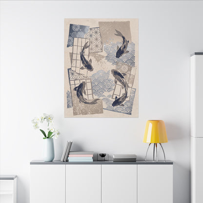 Earthy Koi Pond Canvas Art - Japanese Pattern Japandi