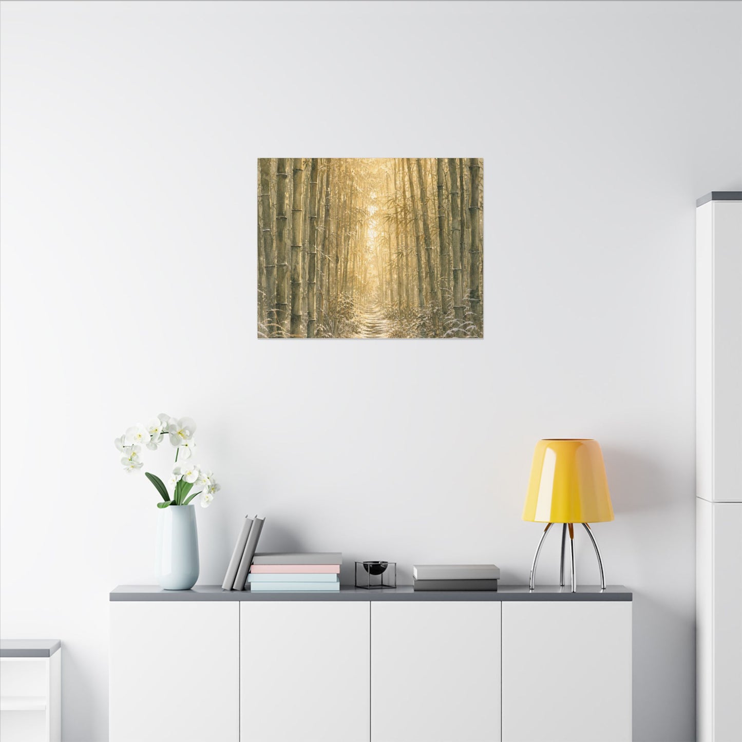 Bamboo Grove Winter Canvas Art | Japandi Elegant Design