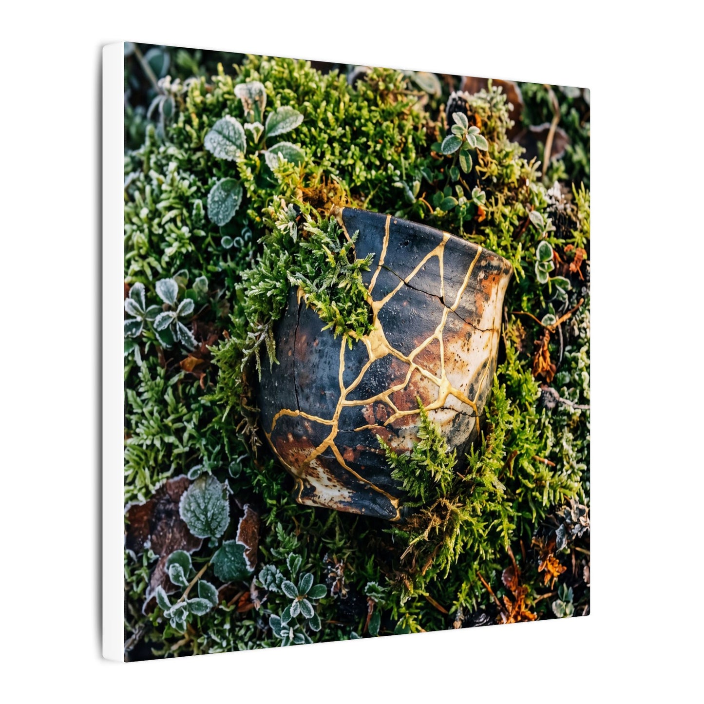 Artful Moss Close Up Canvas Art - Gold Repair Kintsugi