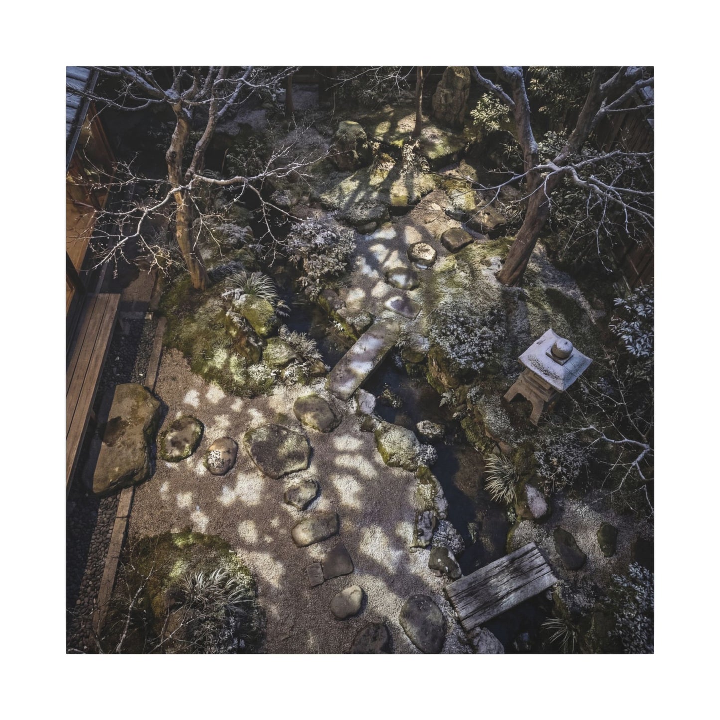 Moonlit Garden Japanese Pattern Canvas Art | Elegant Japandi Art