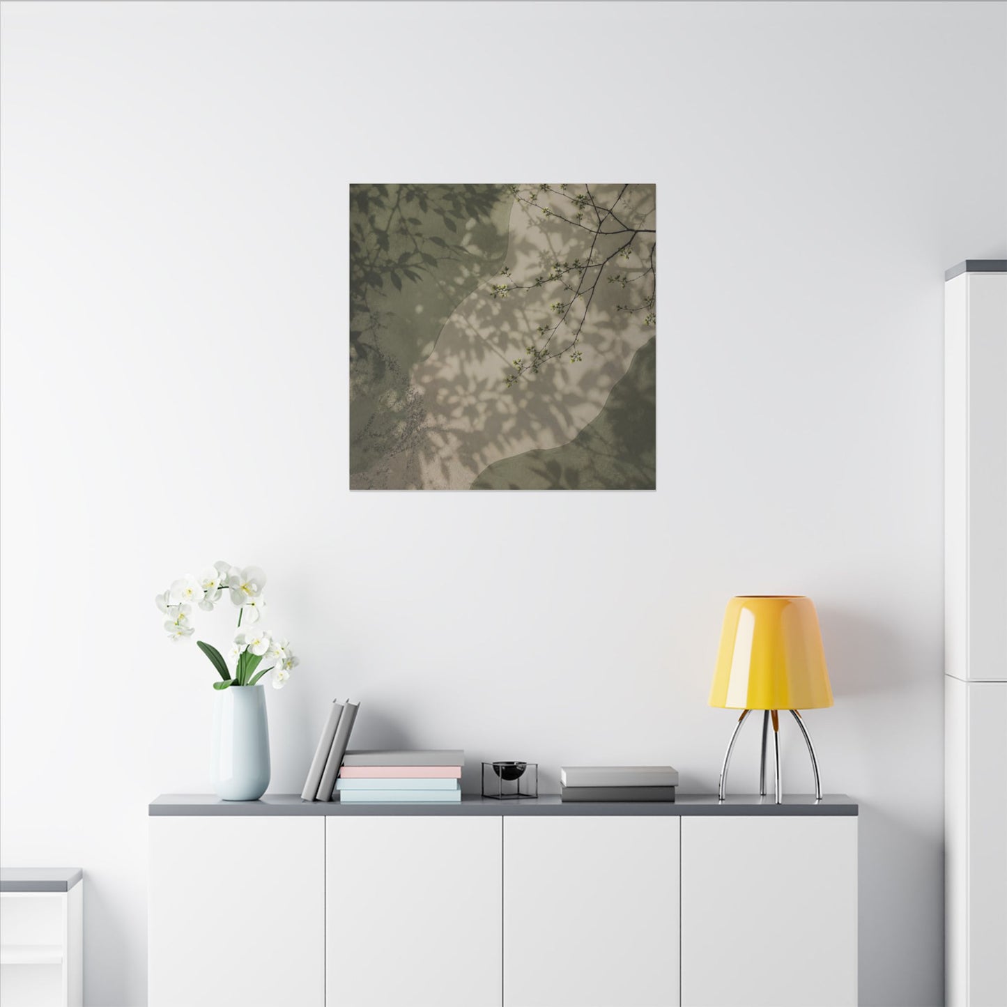 Neutral Shadow Play Canvas Art - Japanese Pattern Japandi