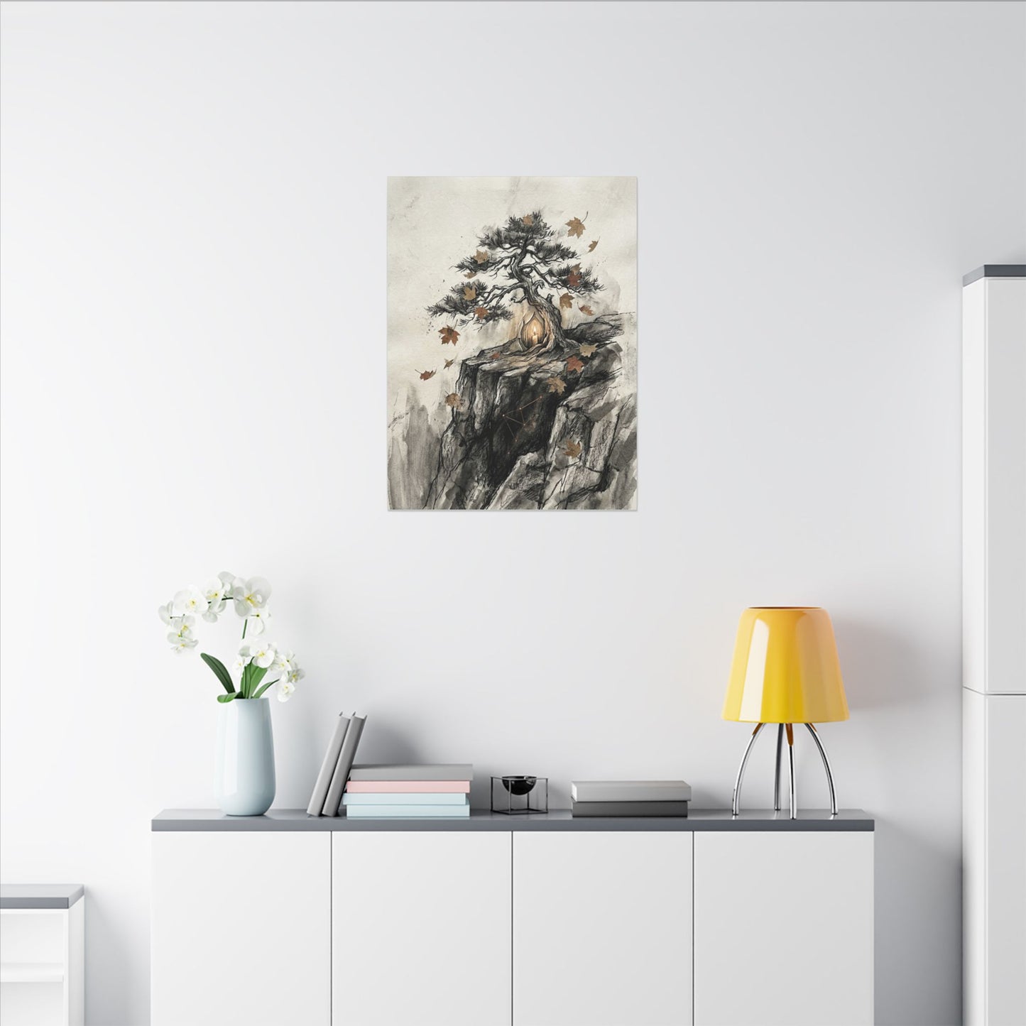 Pine Tree Autumn Canvas Art | Japandi Earthy Design