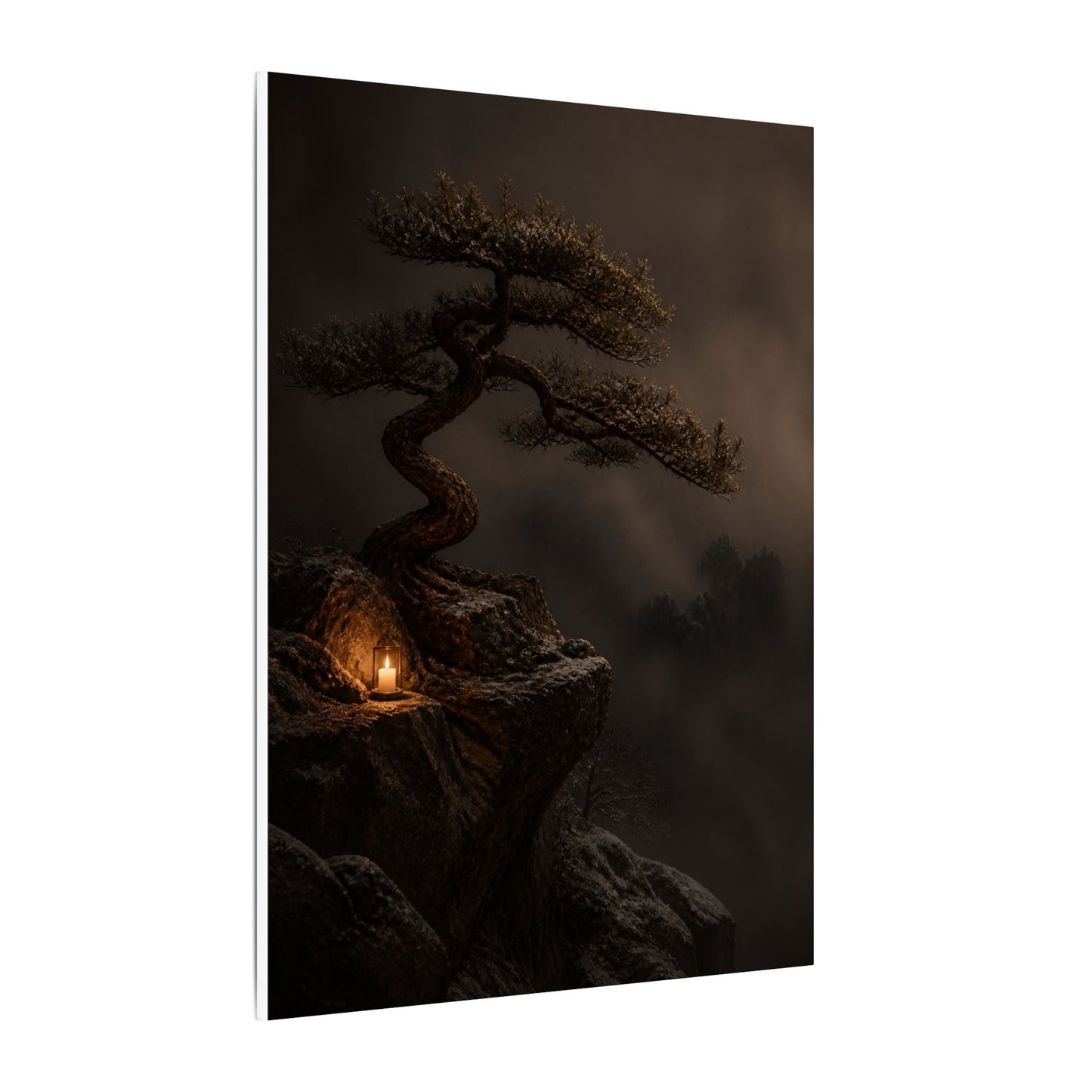 Pine Tree Shadow Zen Canvas Art | Luxurious Dark Japandi Art