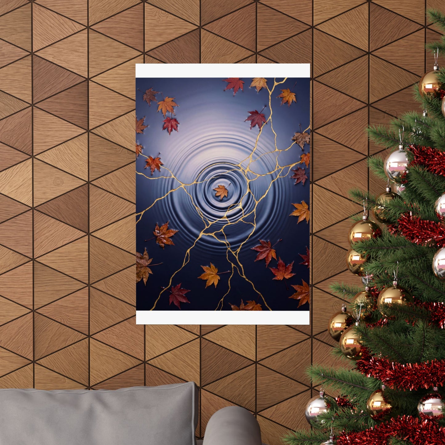 Water Ripple Autumn Wall Art Print | Kintsugi Healing Design