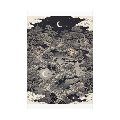 Moonlit Garden Ukiyo E Inspired Canvas Art | Serene Zen Art