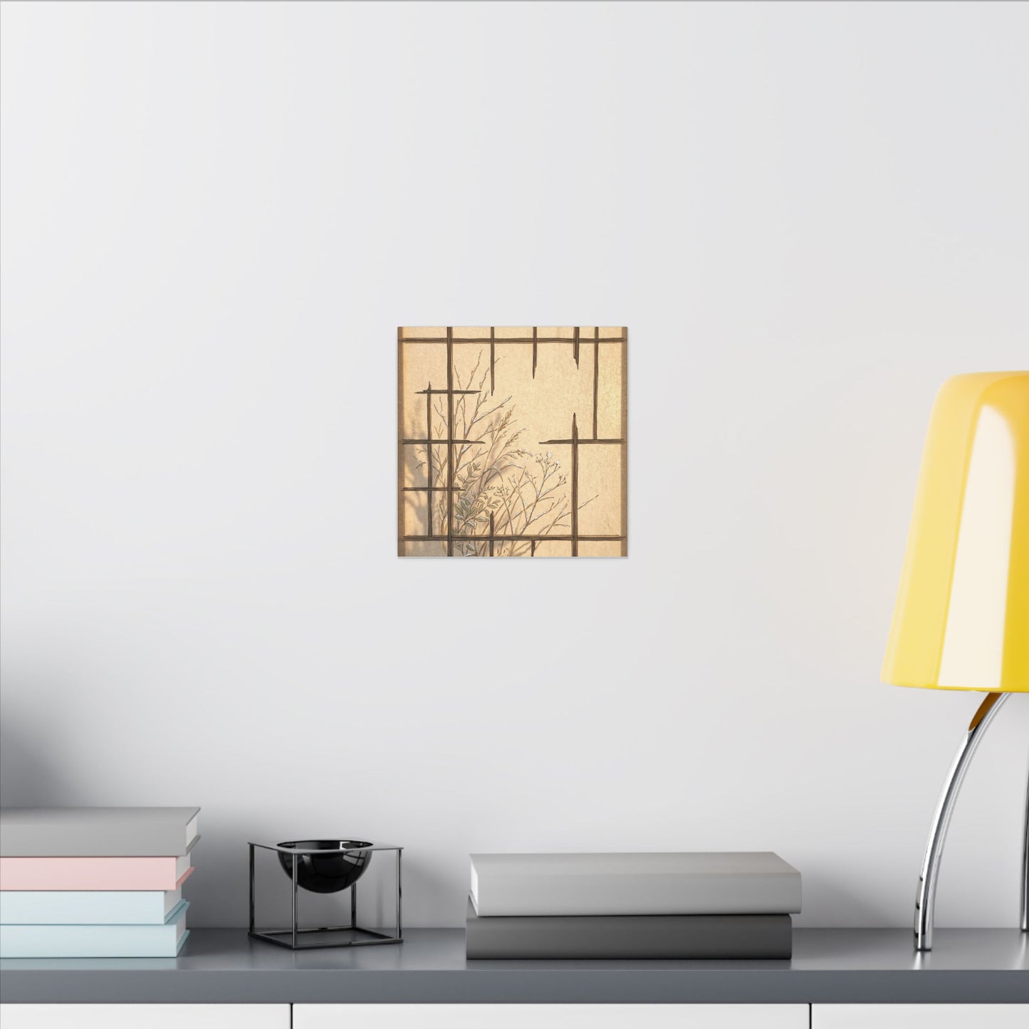 Shoji Screen Canvas Art | Winter Japandi Minimal Line Art