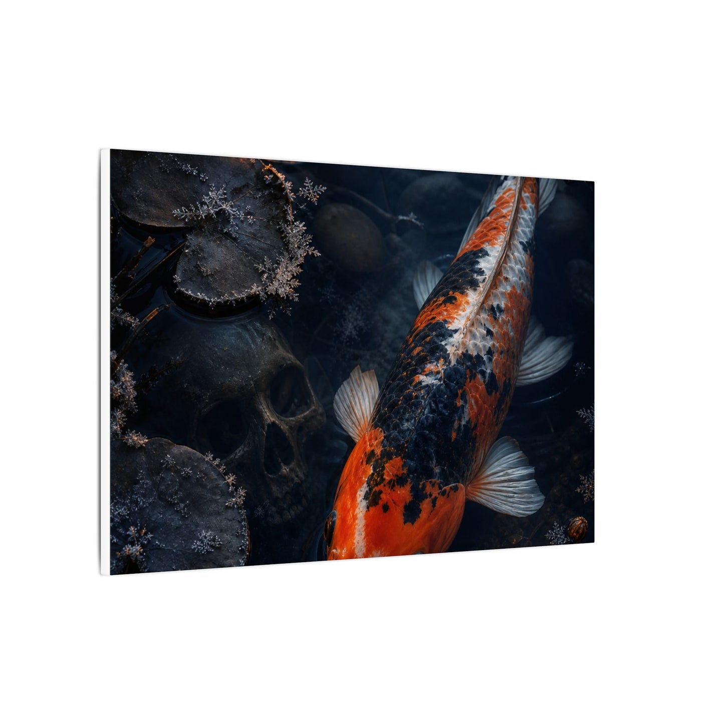Koi Pond Canvas Art | Winter Dark Japandi Shadow Zen Art