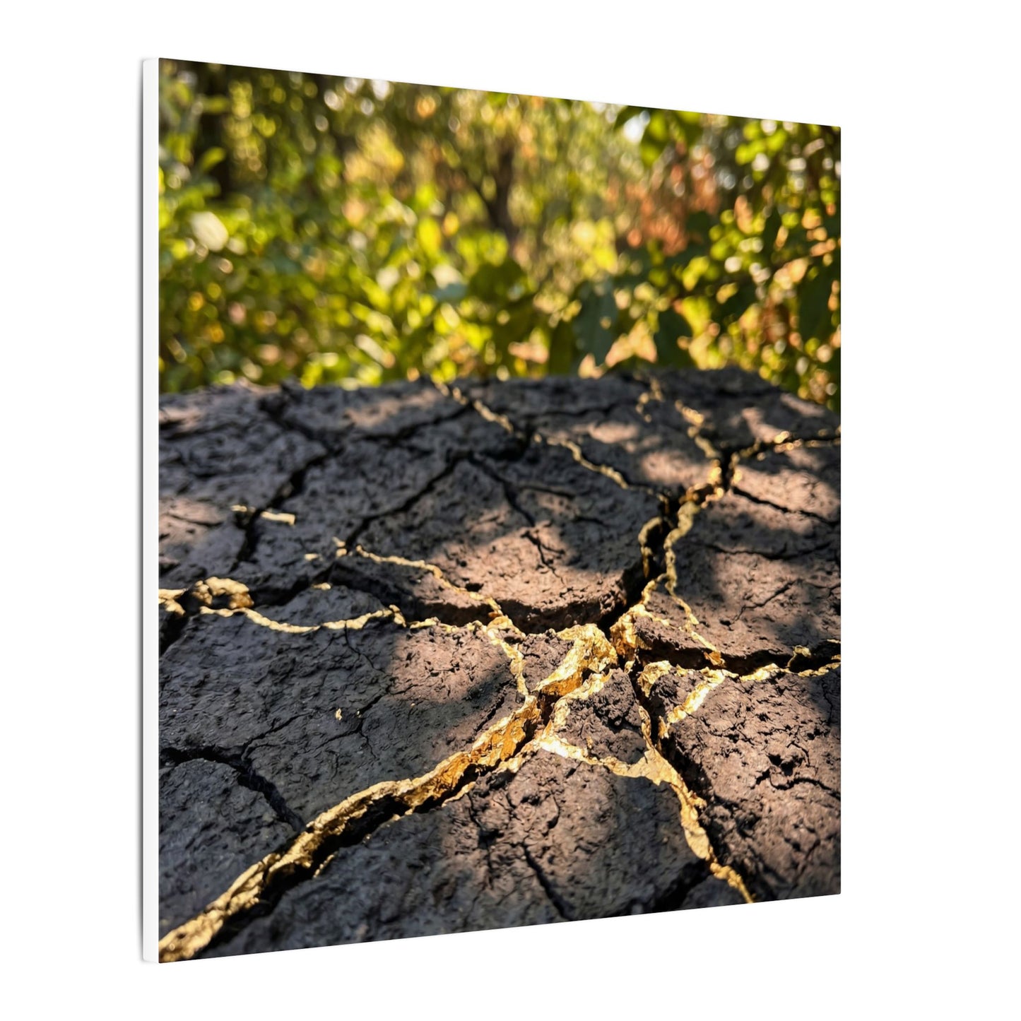 Shibui Cracked Earth Canvas Art - Kintsugi Gold Repair