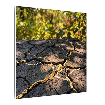 Shibui Cracked Earth Canvas Art - Kintsugi Gold Repair