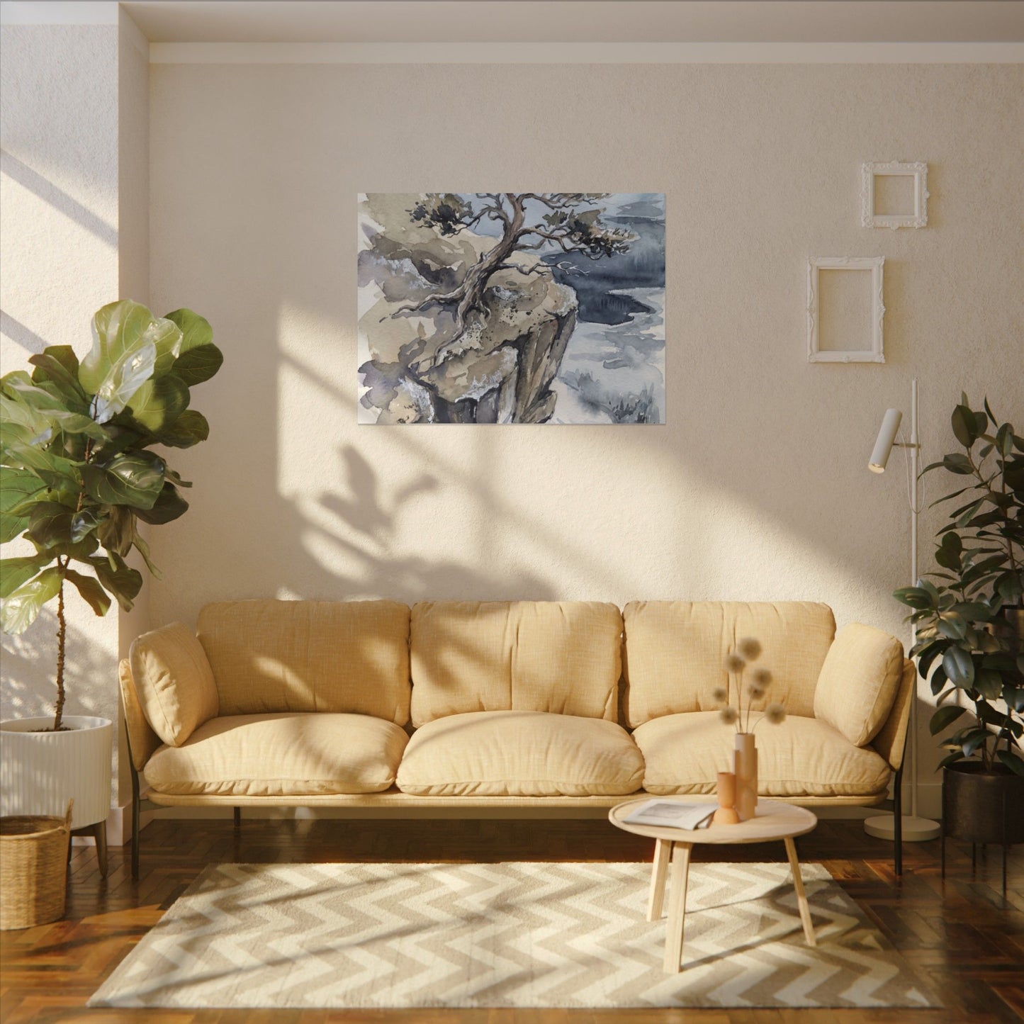 Pine Tree Canvas Art | Winter Japandi Watercolor Art