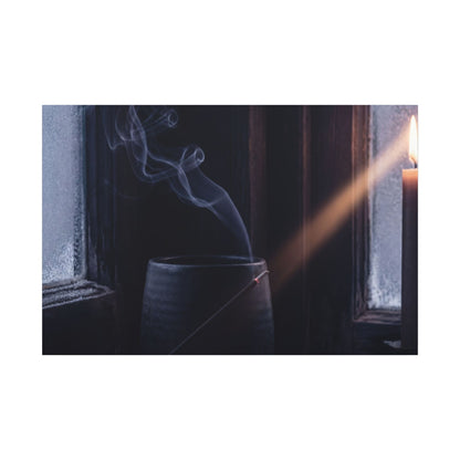 Incense Smoke Winter Canvas Art | Dark Japandi Sophisticated Design