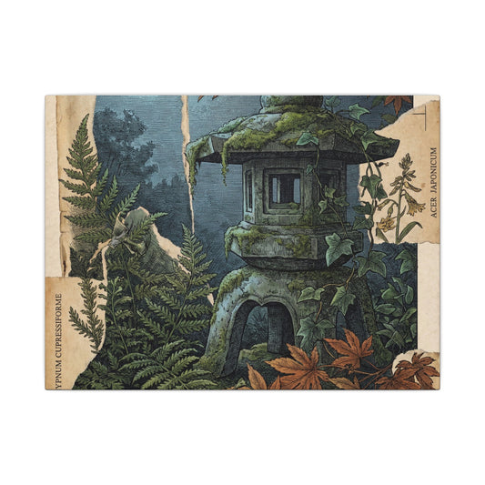 Summer Stone Lantern Vintage Botanical Canvas Art | Cozy Decor Art Print