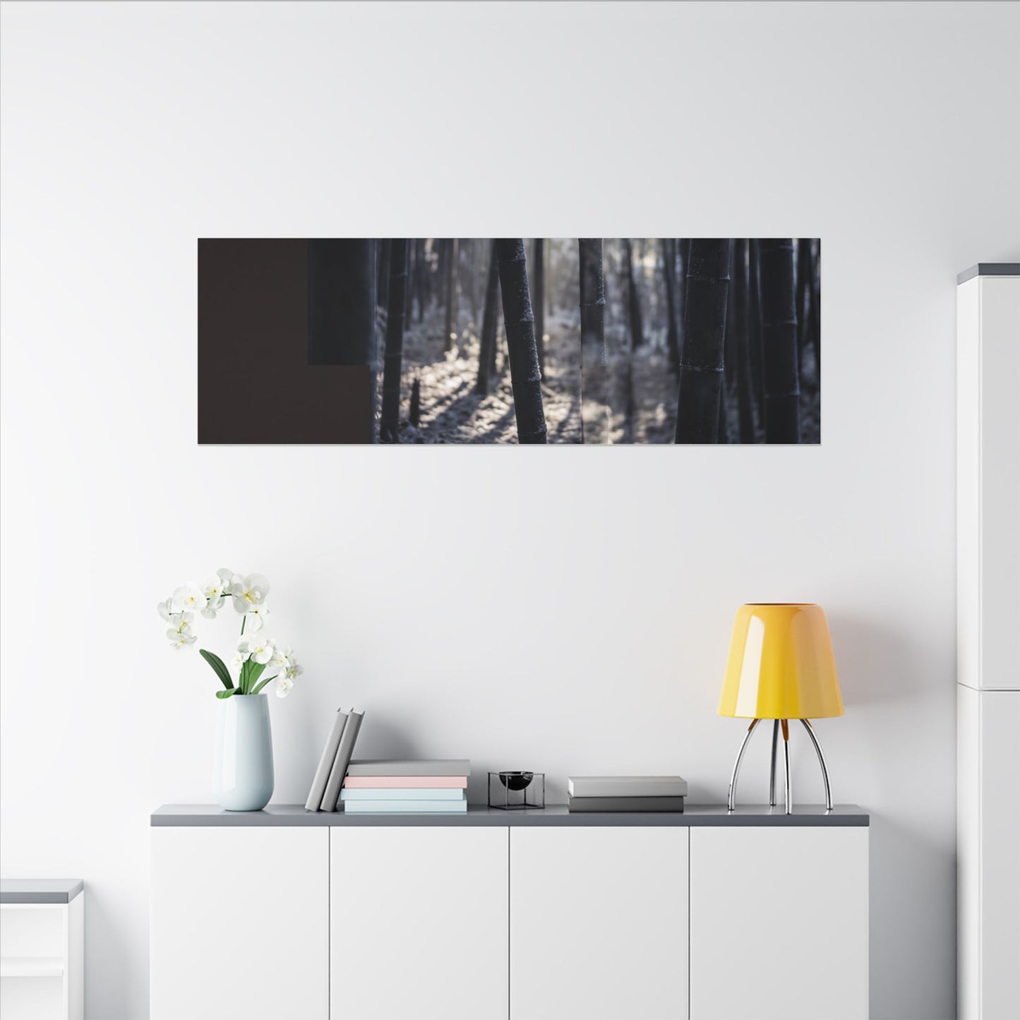 Bamboo Grove Canvas Art | Winter Dark Japandi Moody Minimal Art