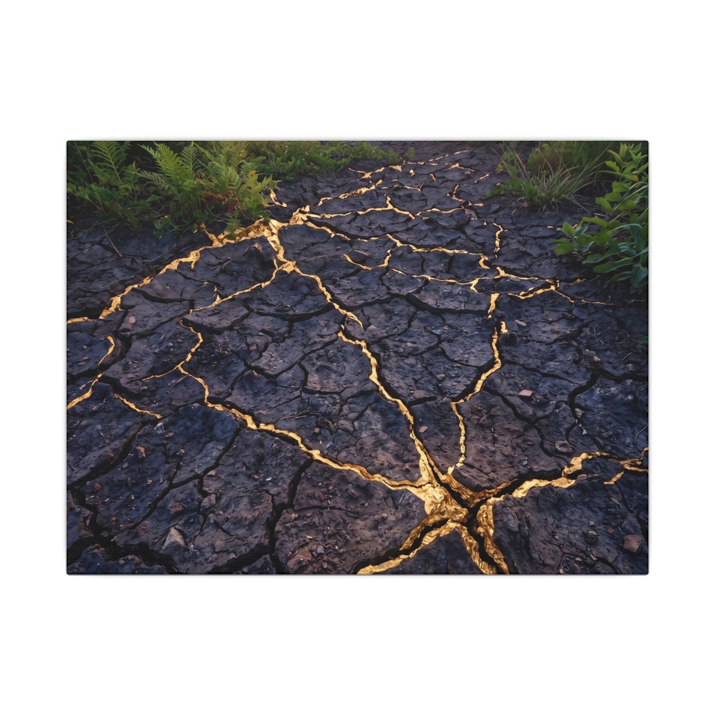 Cracked Earth Canvas Art | Summer Kintsugi Crackle Gold Art