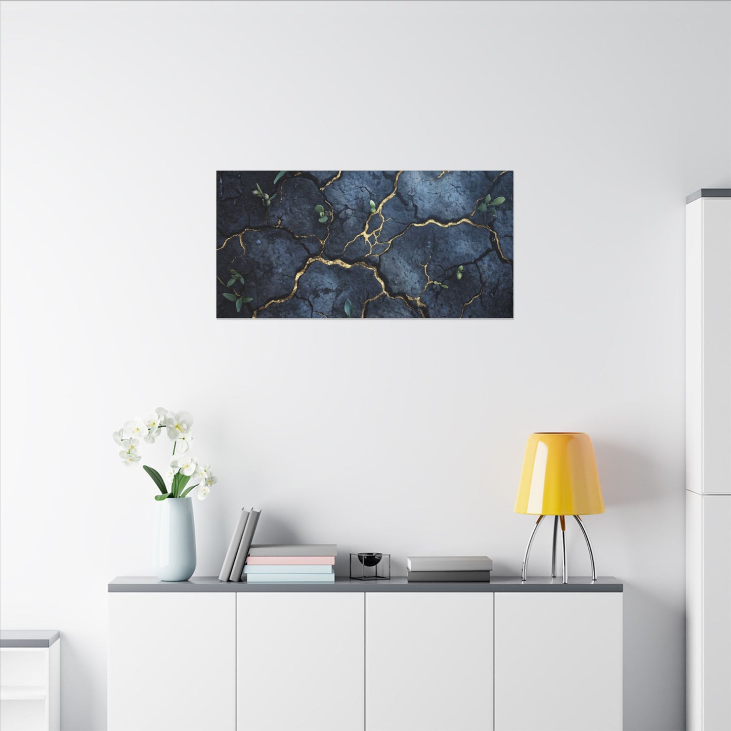 Cracked Earth Spring Canvas Art | Kintsugi Healing Design