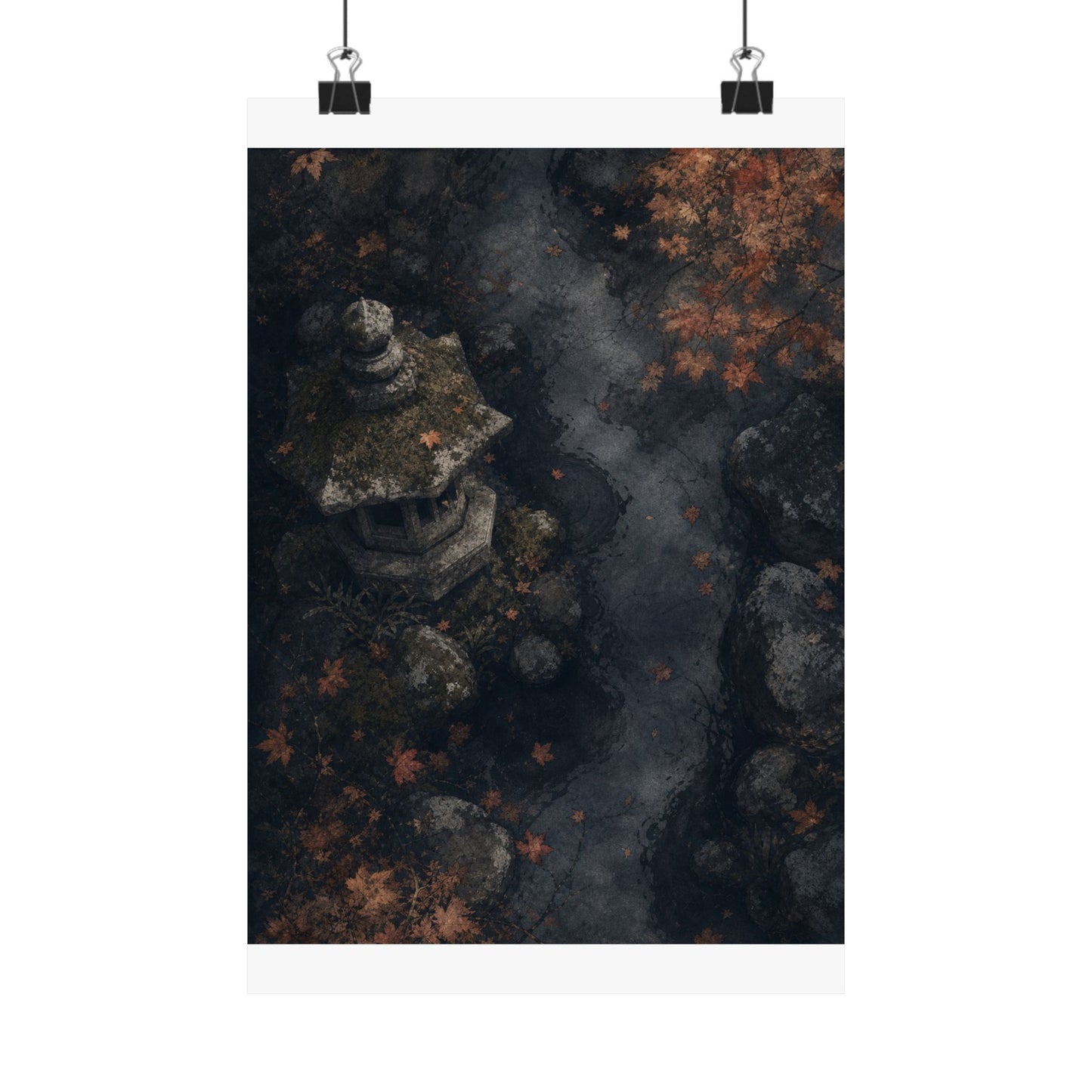 Japandi Stone Lantern in Moonlight | Texture Wall Art Print