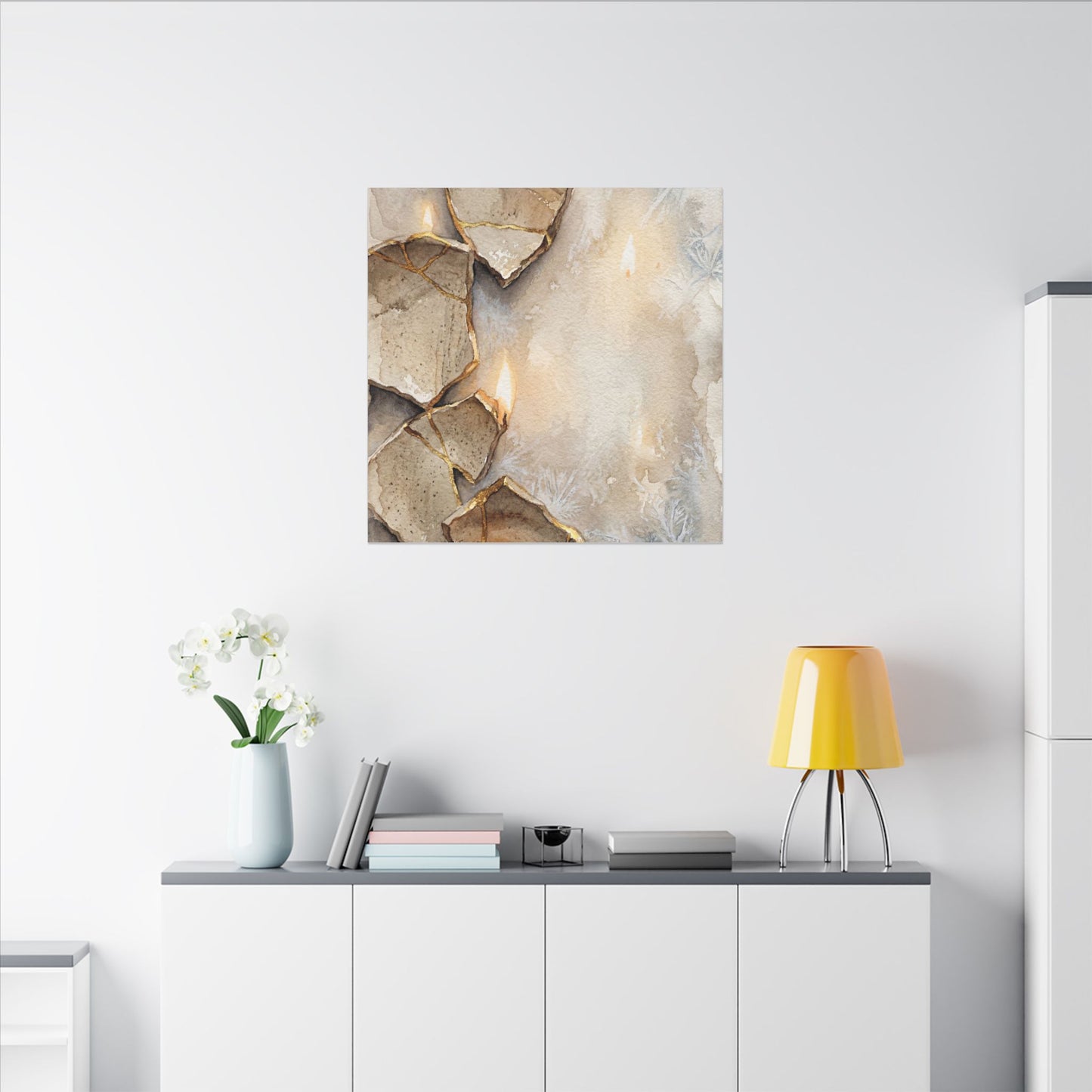 Broken Pottery Winter Canvas Art | Japandi Warm Design