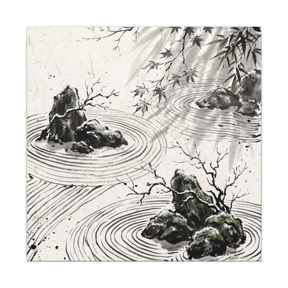 Rock Garden Canvas Art | Winter Zen Sumi E Art