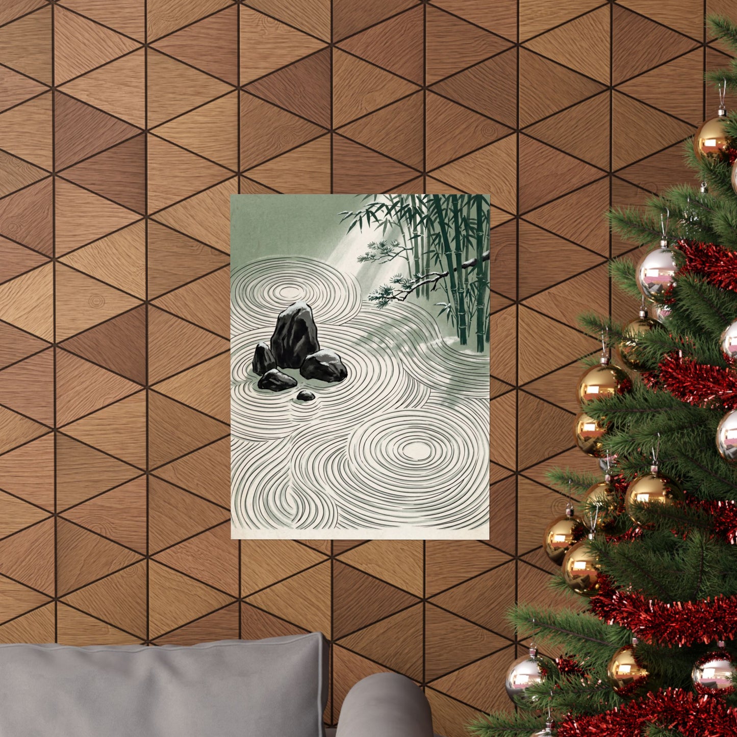 Winter Rock Garden Ukiyo E Inspired Wall Art Print | Calm Decor