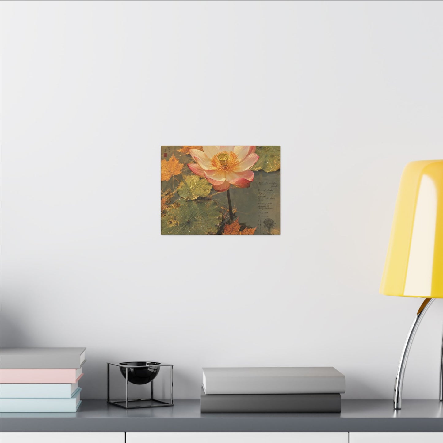 Autumn Lotus Flower Herbarium Canvas Art | Rustic Decor