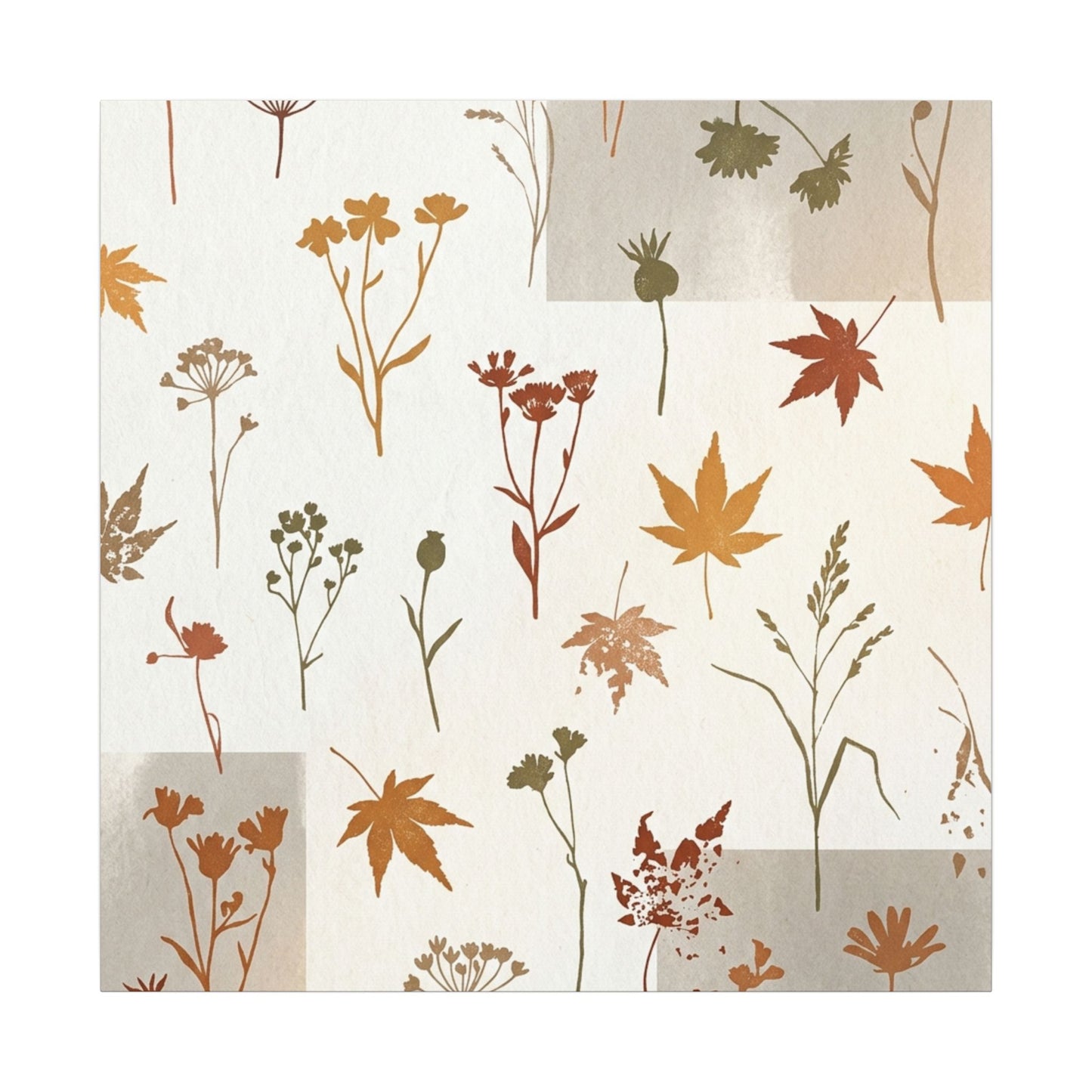 Autumn Dried Flowers Japanese Pattern Canvas Art | Elegant Decor